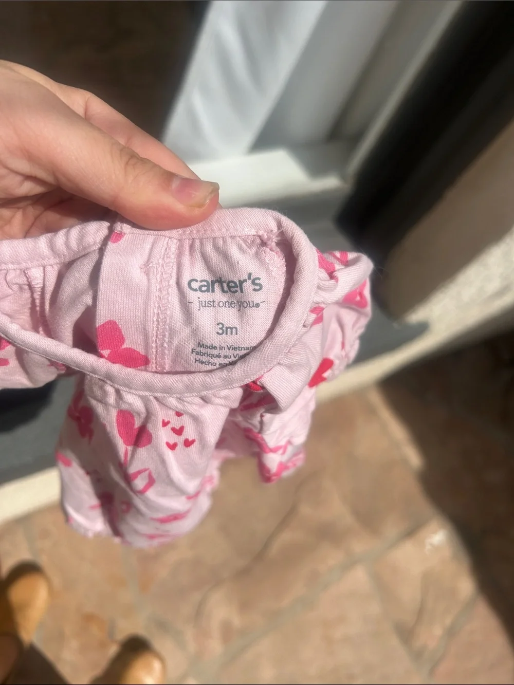 Carter's Light Pink Floral Puff Sleeve Romper 3 months